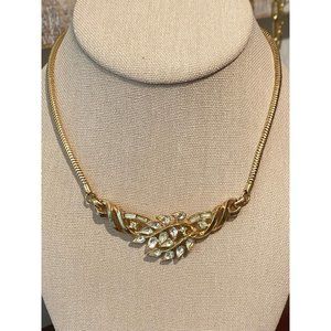 Vintage TRIFARI 1940s necklace | gold with rhinestones necklace | FREE Personali